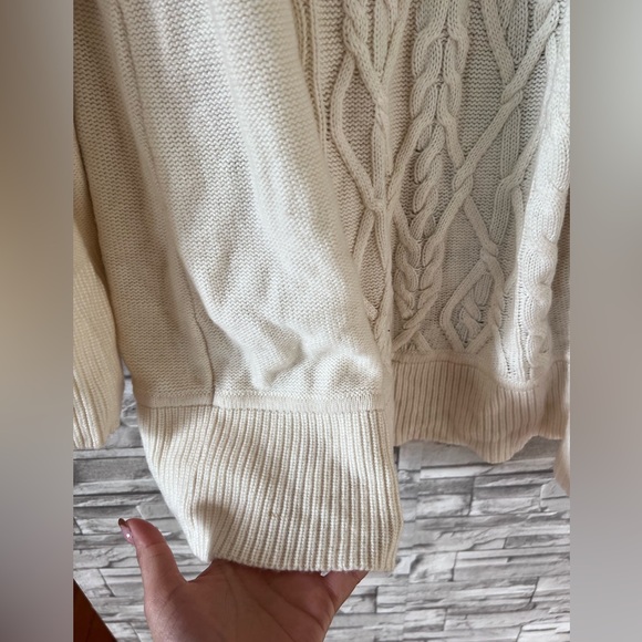 Talbots Women’s Lambswool Blend Kimono Duster Cream Cable Knit Cardigan Sweater - Picture 3 of 10